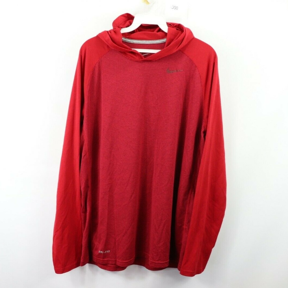 Nike Dri-Fit Touch Striped Lightweight Hoodie Red - Picture 1 of 7